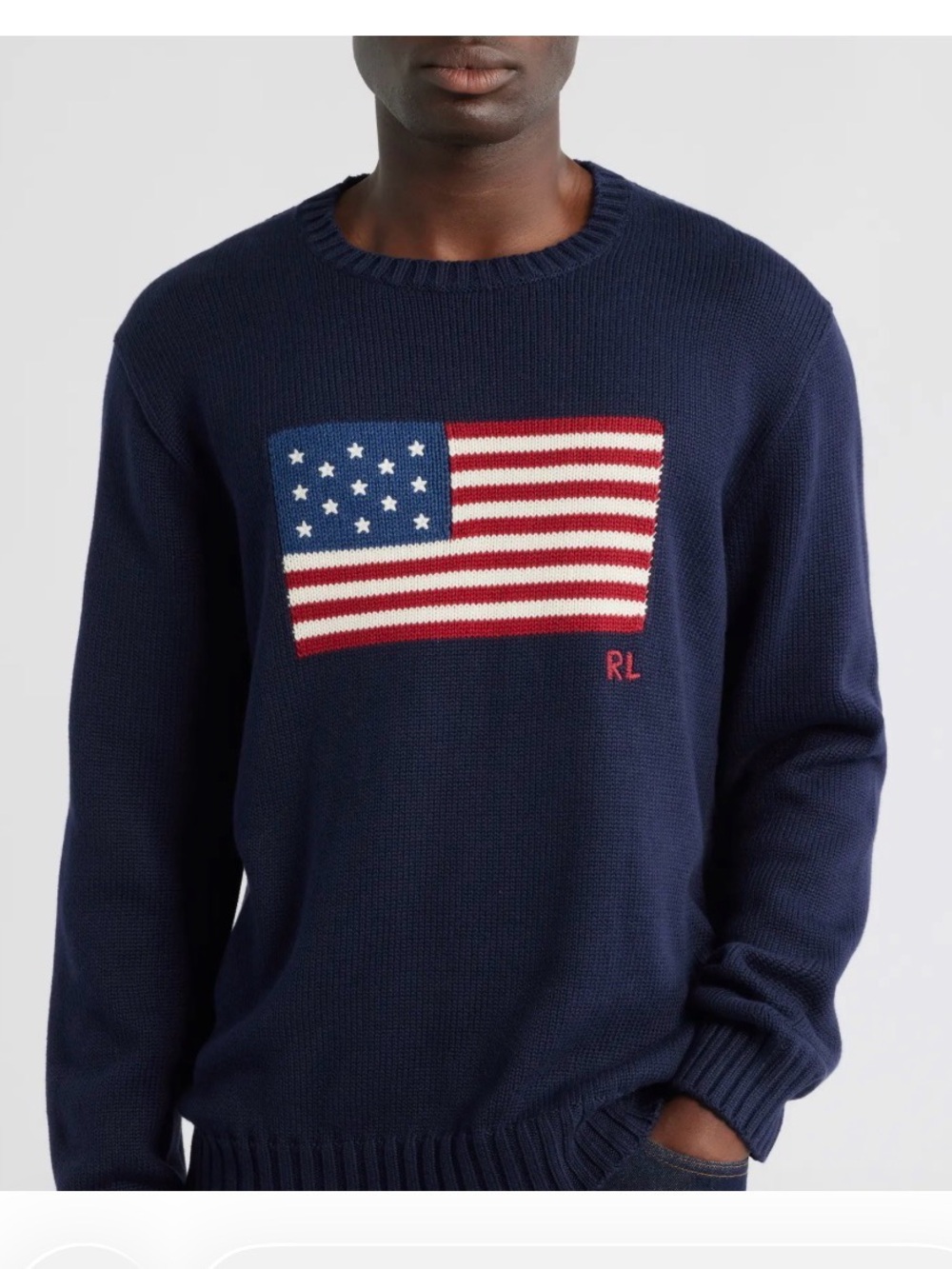 Ralph Lauren Men’s Navy American Flag Crewneck knit Sweater